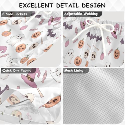 Kids Swim Trunks for Boys, Toddler Boy Swim 2t, Cute Pastel Pink Halloween Ghosts3