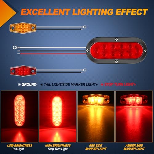 Image of Nilight LED Trailer Light Kit 6 Inch Oval Stop Turn Tail Light Red Amber Side Marker Light Waterproof Surface Mount for 12V Utility Trailer Boat Camper RV Trucks Van Caravan