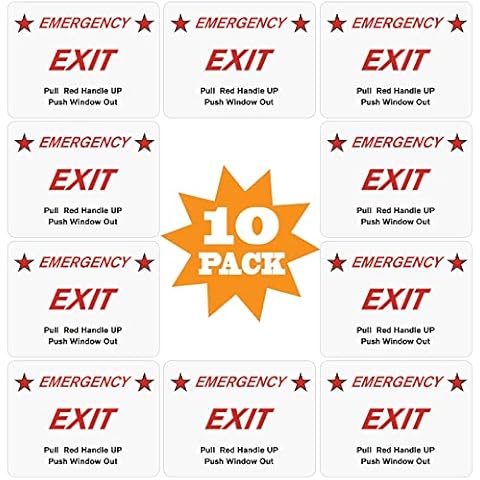 CORNERIA 10 Pack 3X4" Car Vehicle School Bus Train Red Hanle Emergency Exit Notice Warning Caution Signs Decal Sticker-Pull Red Handle Up,Push Window Out Cover