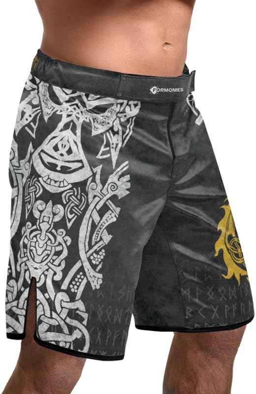 Viking MMA Shorts Mens Fight Shorts for BJJ No-Gi Jiu Jitsu Training Wear with Drawstring Inside 4-Way Stretch