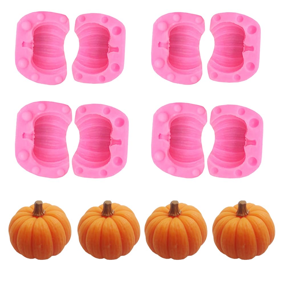 EchoDone 4Packs 3D Pumpkin Silicone Mold Candle Molds Mini Pumpkin Mold for Candy, Baking, Cake Decoration, Soap Making, Chocolate, Clay Halloween Christmas Decoration