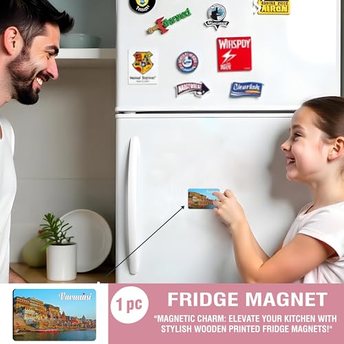 Image of Elegant Fridge Magnet with Themes |Rectangular Size Refrigerator Magnet with Magnetic Rubber Back | Pack of 1, 8.6cm X 5.4cm (Varanasi)