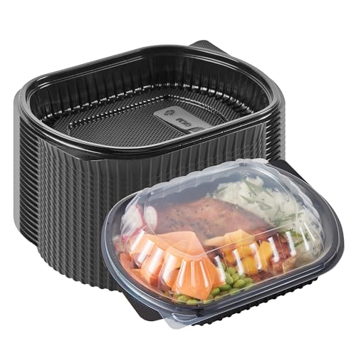 Image of Restaurantware-Chef 101 34 Ounce Meal Prep Containers, 100 Microwavable To Go Containers With Lids - 3 Compartments, Disposable, Black Plastic Oval Food Containers, For Hot And Cold Food, Freezable