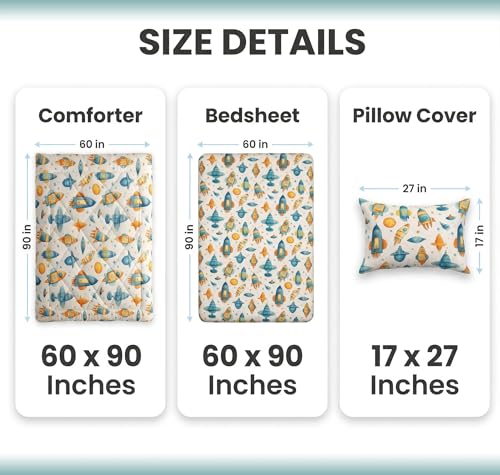 Image of VAS COLLECTIONS Single Bed Comforter Set 220 GSM Microfiber | Ultra Soft AC Comforter with Flat Bedsheet (60x90 Inches) & 1 Pillow Cover | 3 Pc Bedding Set (Rocket Print) | 3 Pc Bedding Set