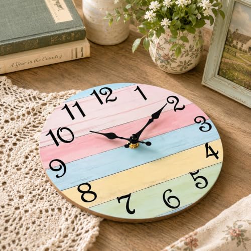 Image of CHYLIN Wall Clock Silent Non-Ticking Battery Operated Pink Green Colorful
