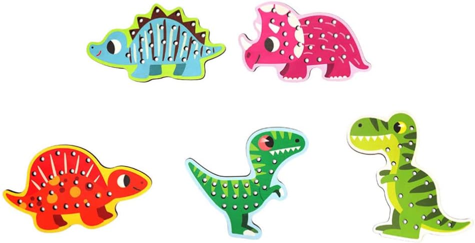 Garneck Dinosaurios de Lacas de Madera Temas de Roscado Toys Fine Motor Skills Toy Wood Block Puzzle Coche Juego de Viaje Early Aprendizaje Montessori Desarrollo Regalo Educativo Regalos