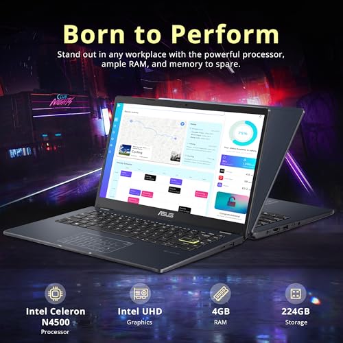 Image of ASUS 14 inch FHD Laptop, Intel Celeron N4500 Processor, 4GB RAM, 224GB Storage (64GB eMMC + 160GB Docking Station Set), Intel UHD Graphics, Number Pad, HD Webcam, Wi-Fi, Windows 11, Quiet Blue