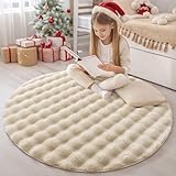 Homaxy Hochflor Teppich mit 3D Bubble Muster Weich Flauschig Teppiche, Waschbar Antirutsch Klein Teppich für Wohnzimmer, Kinderzimmer, Schlafzimmer   120 cm Rund, Beige