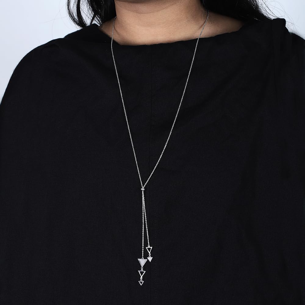 Vanbelle Sterling Silver Jewelry - Rhodium Plated with 925 Stamp - Adjustable Necklace with Open and Close Triangle Drop Pendant for Women - 16.5" long + 2" Extender - Valentine's Collection - Image 5