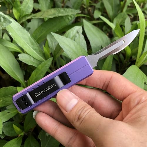 Automatic Utility Knife, Safety Black Box Cutter Retractable, EDC Push Button Knife, Exacto Scalpel Knife, 10PCS #23 Razor Blades Pocket Knife with Clip (Purple)
