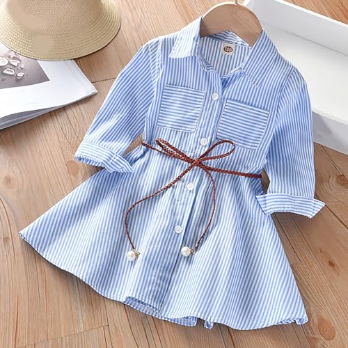 Kids Toddler Baby Girl Half/Long Sleeve Fashion Tunic Shirt Dress with Belt for Girl 1 to 5T3