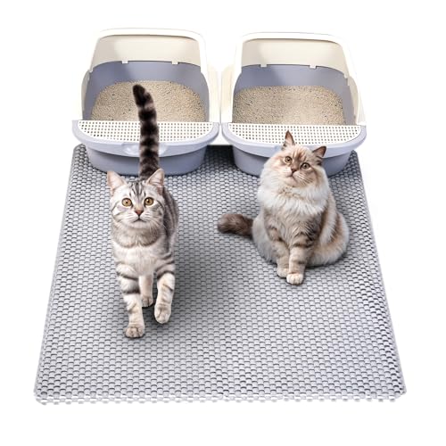 BurgeonNest PVC Foam Cat Litter Mat XL 35x24 inch Soft on Paws,Urine-Proof & Water Resistant Cat Mat, Double Layer Traps Litter from Box, Scatter Control, Easy Clean – Gray