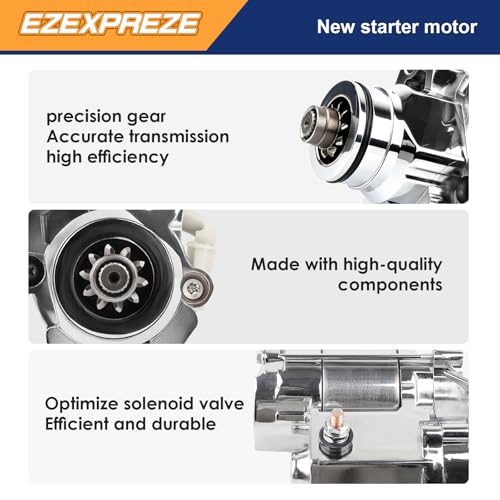 Image of Ezexpreze Chrome 18905N Starter Replacement New for 2006-2014 Road King Heritage Softail Dyna FLHR FLHRC FLHRS FLHT FLHX FLSTC, 31618-06 31619-06A 428000-3490 3491 410-52175 SHD0013 41052175