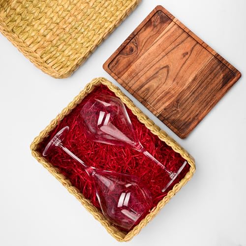 Image of Pour & Platter Gift Hamper - Set of 2 Wine Glasses, Handcrafted Acacia Wood Platter & Reusable Seagrass Basket - Premium Festive Gift for Couples | Birthday | Anniversary | Wedding