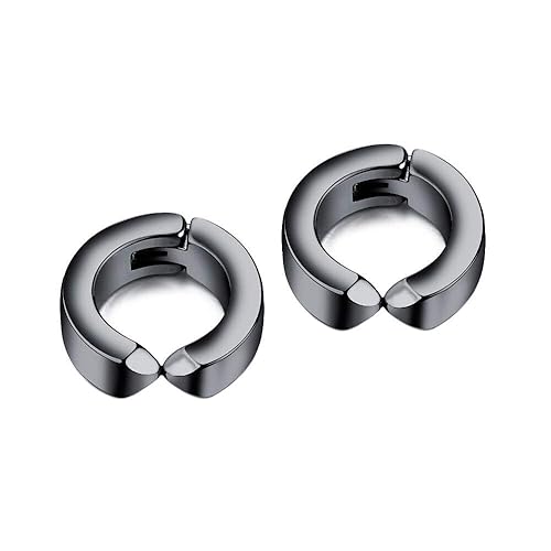 Asma Jewel House black stainless steel non pierced small hoop earrings ear clips for Men Boys