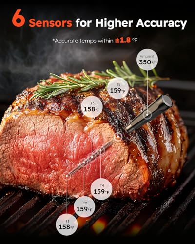 Image of Smart Wireless Meat Thermometer with Ultra-Thin Probe, Digital Food Thermometer 0.5S Instant Read, 600FT Bluetooth Range Real-Time Monitoring & Smart Alerts for BBQ, Grill, Smoker, Oven, Air Fryer
