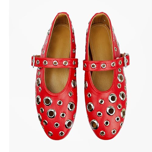Image of Fashion Buckle Ballet Flats Women's Delicate Metal Buckle with Rivet Holes Mary Jane Comfort Flats