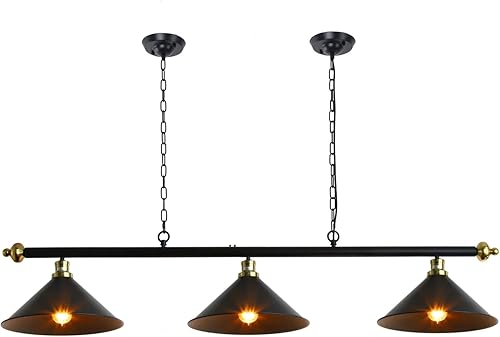 HammerHouse Luz de mesa de billar de 3 luces, luz de billar y mesa de billar de 59 pulgadas con pantalla negra mate para mesa de billar de 7 pies/8