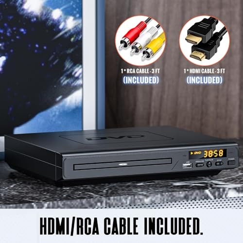 DVD Players for TV with HDMI, DVD Players That Play All Regions, Simple DVD Player for Elderly, CD Player for Home Stereo System, Included HDMI and RCA Cable - Image 4