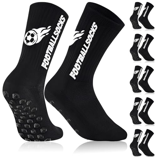 SRunDe 6 Pares Calcetines Futbol 35-39 con 10 Pegatina Fútbol Medias Futbol Cortadas Transpirable Calcetines Antideslizante Absorbe Sudor Football Socks para Hombre Mujer Niño Deportivos Running Negro