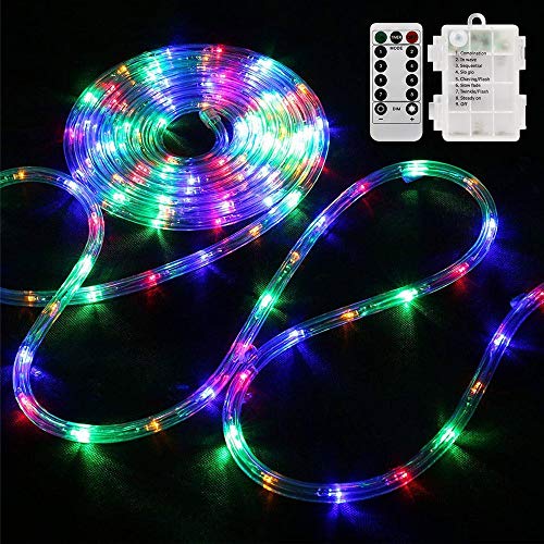 Bebrant LED Rope Lights Battery Operated String Lights-40Ft 120 LEDs 8 Modes Outdoor Waterproof Fairy Lights Dimmable/Timer with Remote for Camping Party Garden Holiday Decoration(Multi-Color 2 Pack)