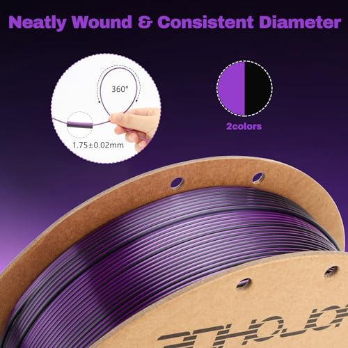 Image of 3DHoJor Silk PLA Filament 1.75mm Black Purple Dual Color PLA 3D Printer Filament 2 in 1 Coextrusion 1KG Spool(2.2lbs) 3D Printing Filament Dimensional Accuracy + /- 0.03mm Fits for Most FDM 3D Printers