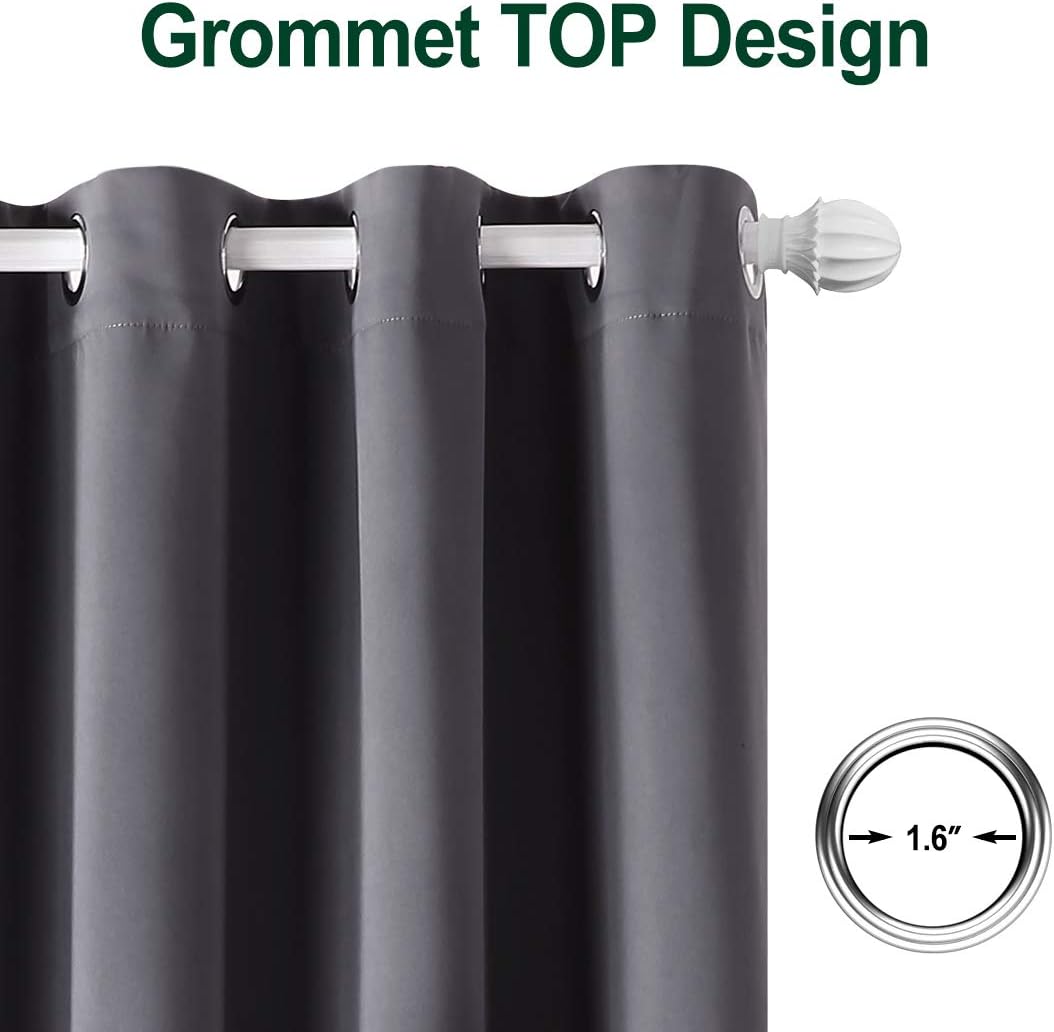 TEKAMON Blackout Window Curtains Room Darkening 2 Panels Set,Thermal Insulated Noise Reducing Window Drapes for Bedroom (W52 X L63 inch,Dark Grey)