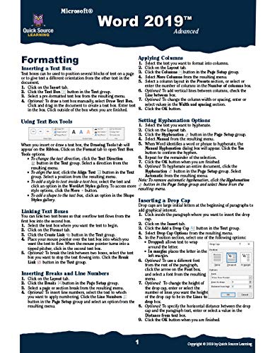 Word 2019 Advanced Quick Source Reference Guide : Quick Source: Amazon ...