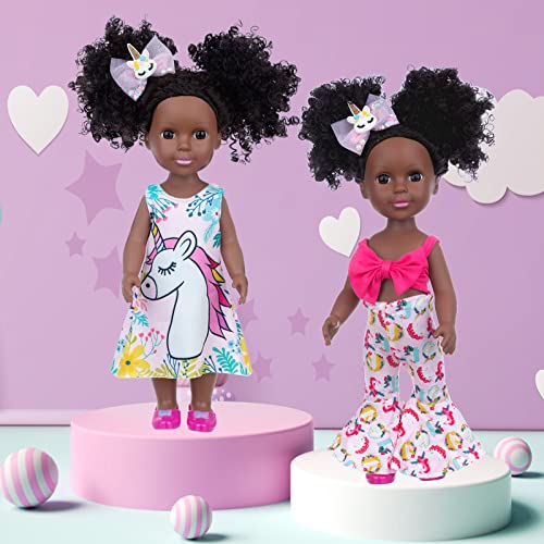 Muñeca negra de silicona 14.5 pulg con ropa y accesorios miniatura 5