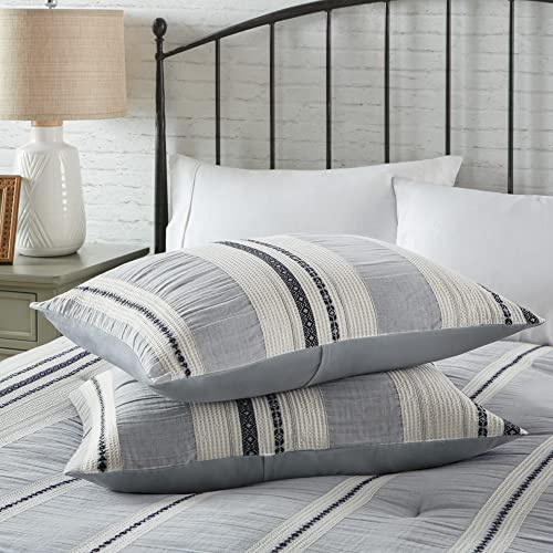 Hyde Lane Tahoe Farmhouse Bedding Set ,Blue Modern King Size Comforter,Cotton Top With Neutral Rustic Style Stripes, Boho Bedroom Bed Sets,3-Pieces Including Matching Pillow Shams(104X90 Inches) #TOP5