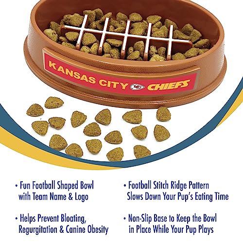 Image of NFL Super-Bowl Kansas City Chiefs Slow Feeder Dog & Cat Bowl. Football Design for Healthy Digestion. Non-Slip for Large & Small Pets