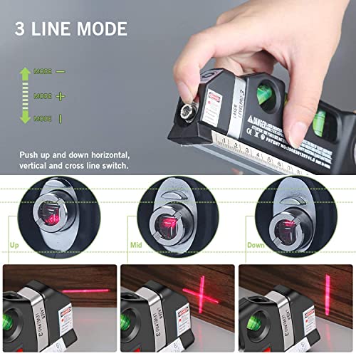 Image of Laser Level Pro 3 Multifunction Measuring Tool with Horizon Vertical Aligner Bubbles, Built-in Ruler Tape Measure and Laser Line Marker for Home DIY Construction Wall Hanging