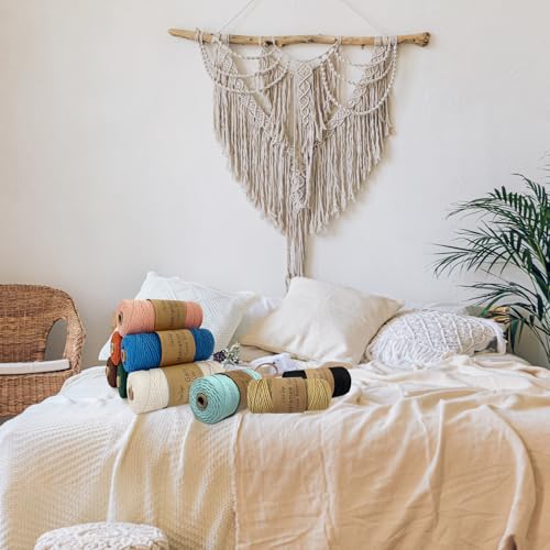 OurTop 3 Rolls Premium Macrame Cord, 3mm x 100m Braided Macrame Rope Twisted Cord Yarn Macrame Yarn Thick Rope for Wall Hangings, Plant Hangers, DIY Crafts(Beige, Grey, Black) - Image 6