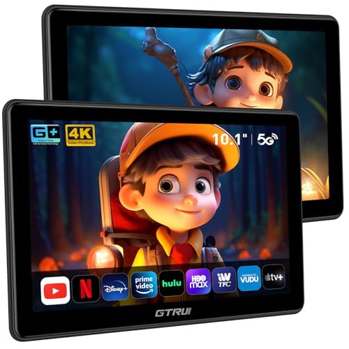 10.1-inch Car Headrest Video Players, 4K Android Portable Car TV for Back Seat, Rear Seat Entertainment System with in-Cell Touch Screen, USB HDMI Phone Mirror Link Video Player (2 Sets)