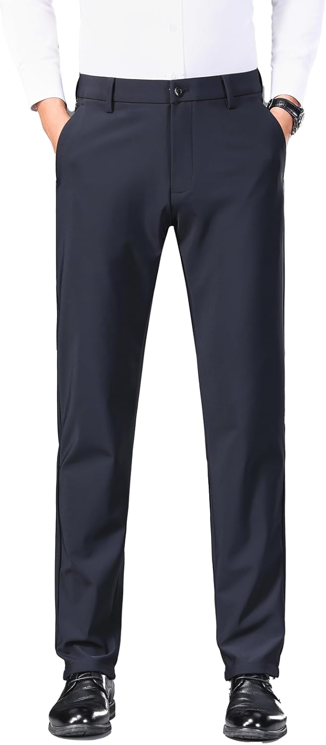 Mens Dress Pants Mid Waist Straight Pants Slim Classic Stretch Pants Winter Spring Golf Trousers