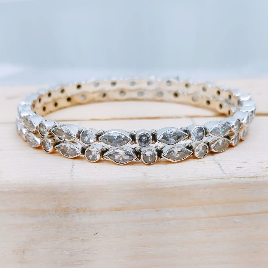 Image of White Topaz American Cz Stone 92.2 Sterling Silver Handmade design Bengalee.1 Pair