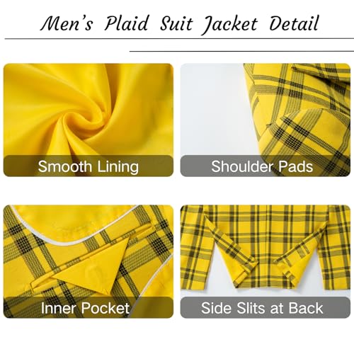 UNINUKOO Men's Blazer Plaid Casual Slim Fit Sport Coats One Button Lightweight Checkered Suit Jacket US Size 44 Yellow3