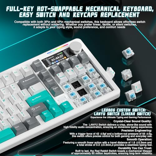 Image of LINGBAO K98 PRO 96% Mechanical Keyboard Wireless, with Screen & Knob, Creamy Gaming Keyboard, Tri-Mode BT5.0 /2.4GHz /USB-C, Gasket Mount Hot-Swappable Linear Switches RGB Backlit Gamer Keyboards for PC