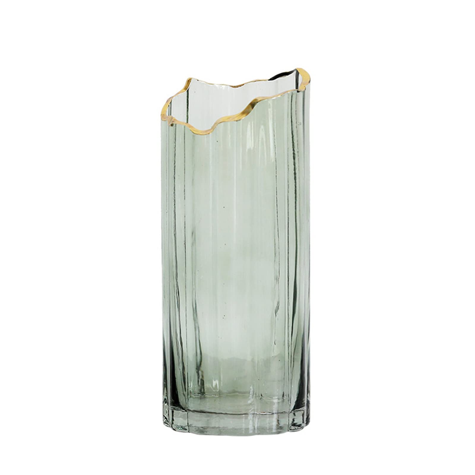 asdchZen Decorative Glass Vase,Bud Vases Tall Greeen Vases For Flowers Flower Vases Vase For Bouquets, Plants, Roses,With Irregular Gold Trim,Green-10 * 24CM