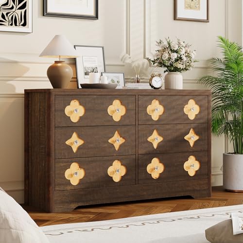 Garvee Dresser for Bedroom with 6 Drawers, 47.2'' Wide Chest of Large Decorative Drawer Front with Large Clothes Storage Cabinet, Wood Bedroom Dresser