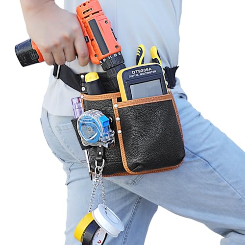 Image of Tool Belt,Genuine Leather Tool Pouch,Detachable & Adjustable Single Side Tool Belt Pouch for Electrician,Carpenter,Construction,Work Apron,Utility Belt.