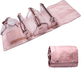 شنطة مكياج محمولة للسفر من بيرسزيرو، شنطة منظمة لمستحضرات التجميل مع شنطة شبكية وحامل فرش وادوات الزينة للنساء والفتيات، زهري، البوليستر