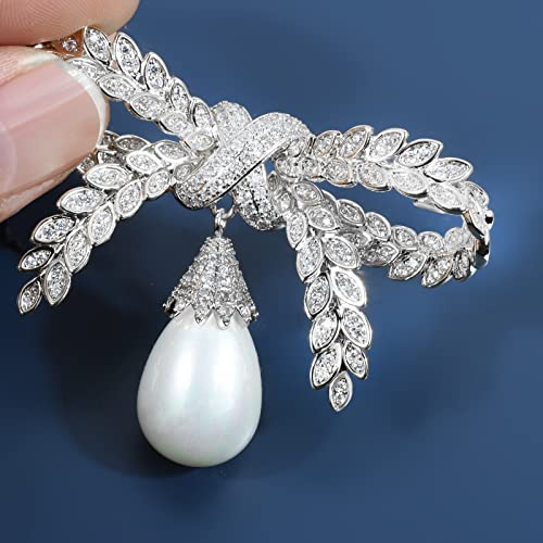 Image of Elegant Love Bow Brooch Micro Pave Cubic Zirconia Bowknot Wedding Bride Mother Brooch Pin Ribbon Shape Jewelry Brooch Breastpin