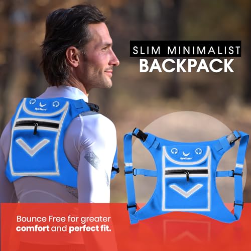 Blue Running Mini Backpack Vest for Men & Women – Reflective with Hi-Viz, Holds Accessories, iPhone, Android, iPad Mini – Lightweight, Adjustable Gear for Fitness, Walking, Cycling, Hiking, Climbing! - image 4