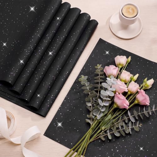 Image of 120 Sheets Black Glitter Tissue Paper, 14x20 Inch Glitter Art Tissue Paper for Gift Bags, Gift Wrap Supplies Bulk for Weddings, Birthday Parties, Crafts & Decoration (Black)