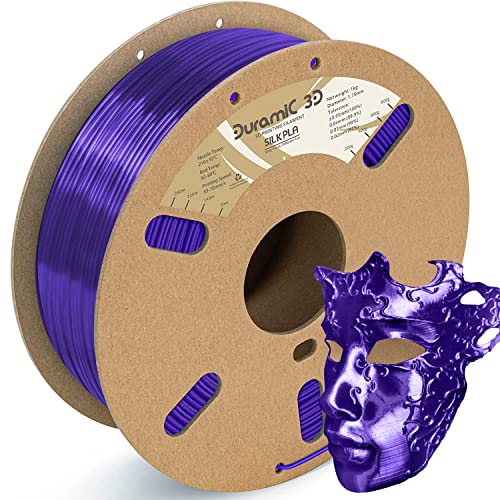 Image of DURAMIC 3D Silk PLA Filament Pure Shinny High Gloss Finish 1.75mm | 3D Printing Filament with Cardboard Spool,No-Tangling Neatly Wound Dimensional Accuracy 99% + /- 0.03mm 1KG Silk Purple