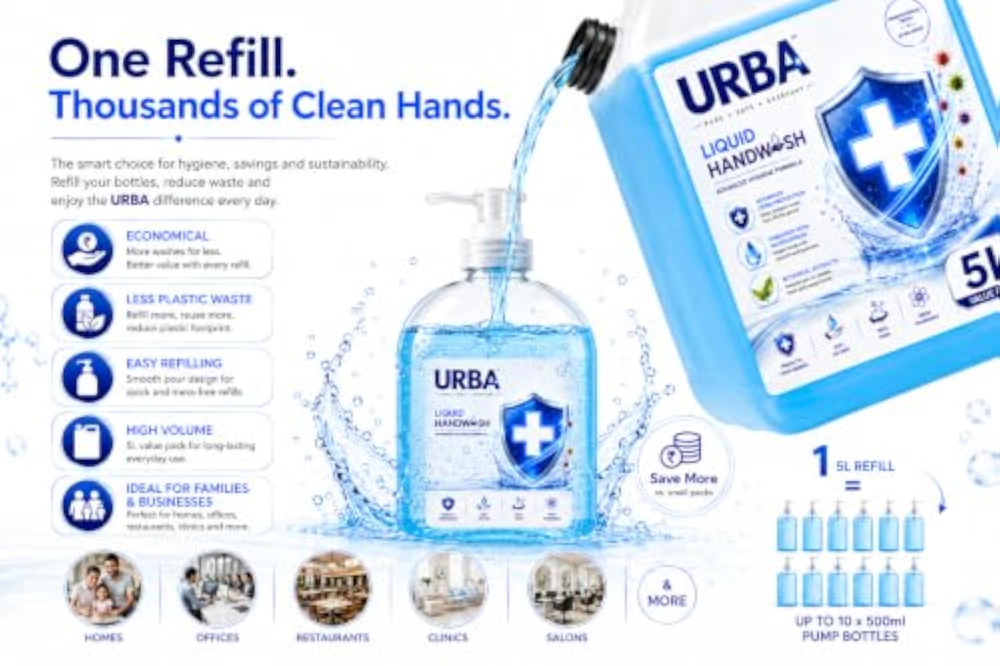 5L Refill Liquid Hand Wash, Advanced Hygiene Formula