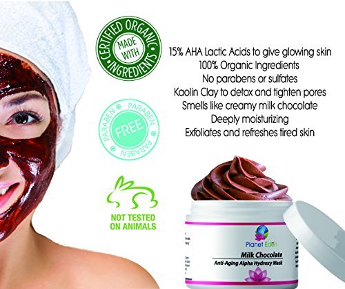 Miniatura 5 de Mascarilla facial de chocolate con leche orgánica y 15% ácido láctico con botánicos orgánicos para hidratar, desintoxicar y exfoliar, calidad de spa