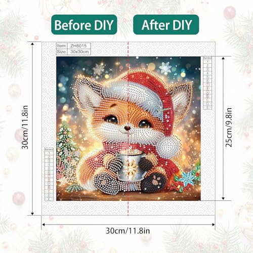 Image of Diamond Painting Kit for Adults, 5D Special Shaped Animal Diamond Art Kit for Beginners, DIY Crystal Rhinestone Christmas Fox Diamond Painting, Sparkling Wall Home Decoration Gift, 11.8x11.8 Inch