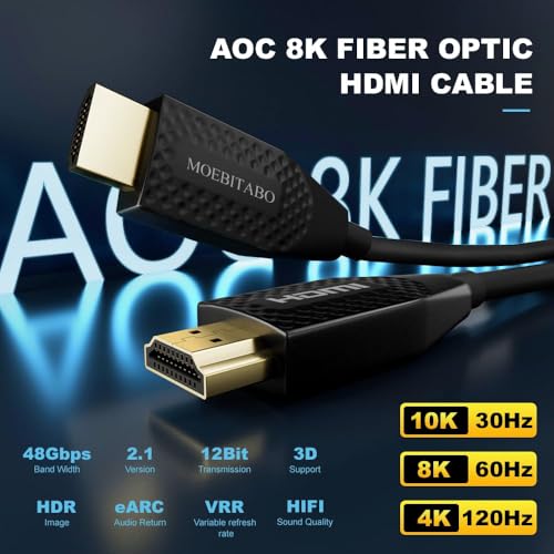 Image of Fiber Optic HDMI Cable 8K 48Gbps 16.5FT High speed HDMI 2.1 Cord in-Wall CL3 Rated 10K@30Hz 8K@60Hz eARC HDCP 2.2 /2.3 VRR ALLM Dynamic HDR10+ 3D Compatible with Switch Xbox PC Monitor Laptop PS4 /PS5